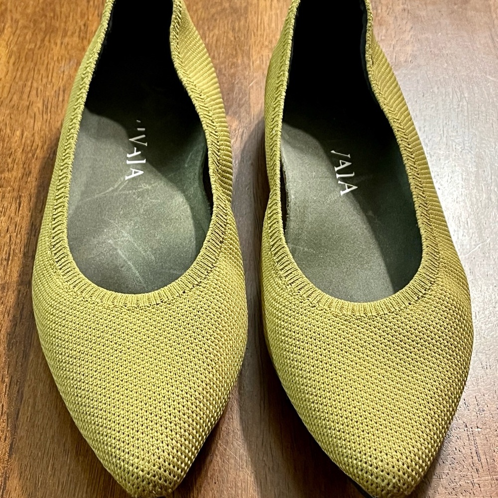 JAJA Olive Knit Pointed-Toe Ballet Flats — Slip-On Comfort